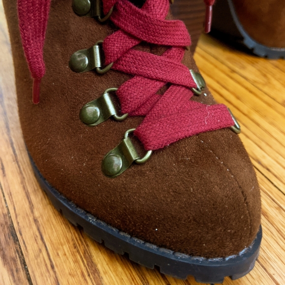 Luichiny Anna May Suede Lug Sole Lace Up Combat Stacked Heel Ankle Booties, Sz 7 - Picture 9 of 16